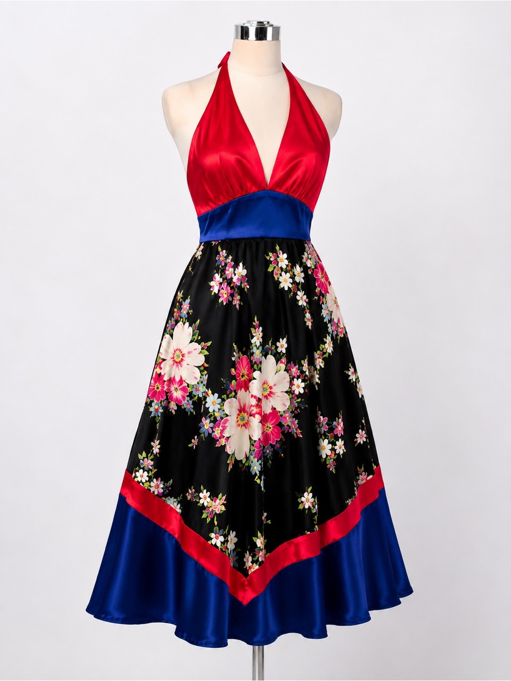 Forever Retro Y2K Silk Blend Floral Halter Midi Dress Fairycore Whimsigoth S
